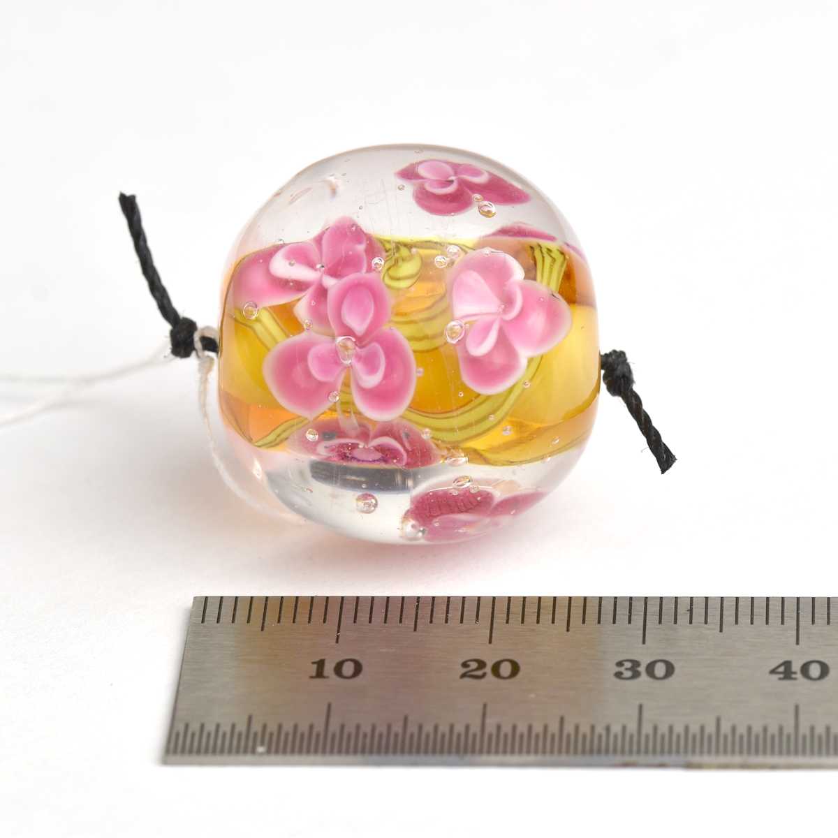 Perle de verre florale fuchsia et topaz 🖤 Fabrication française 🖤