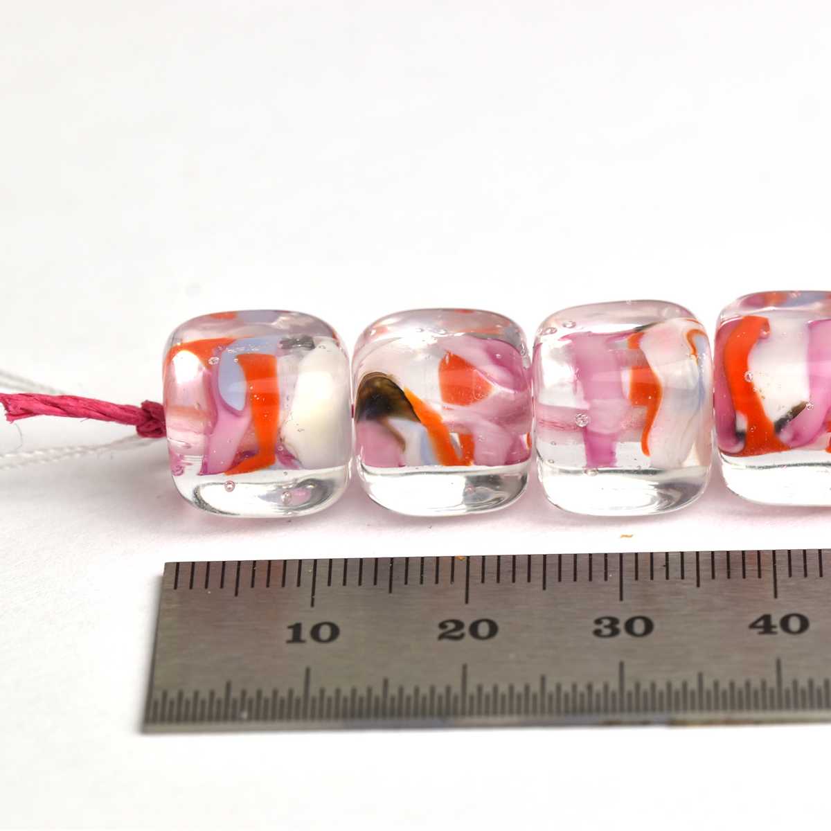 Set of 5 glass cube beads in orange, pink and red 🖤 Handcrafted in France 🖤