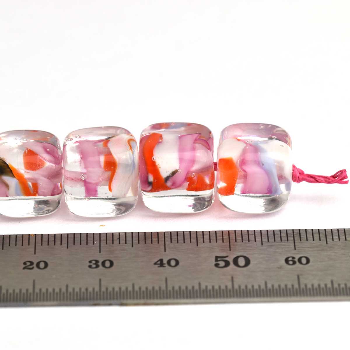 Set of 5 glass cube beads in orange, pink and red 🖤 Handcrafted in France 🖤