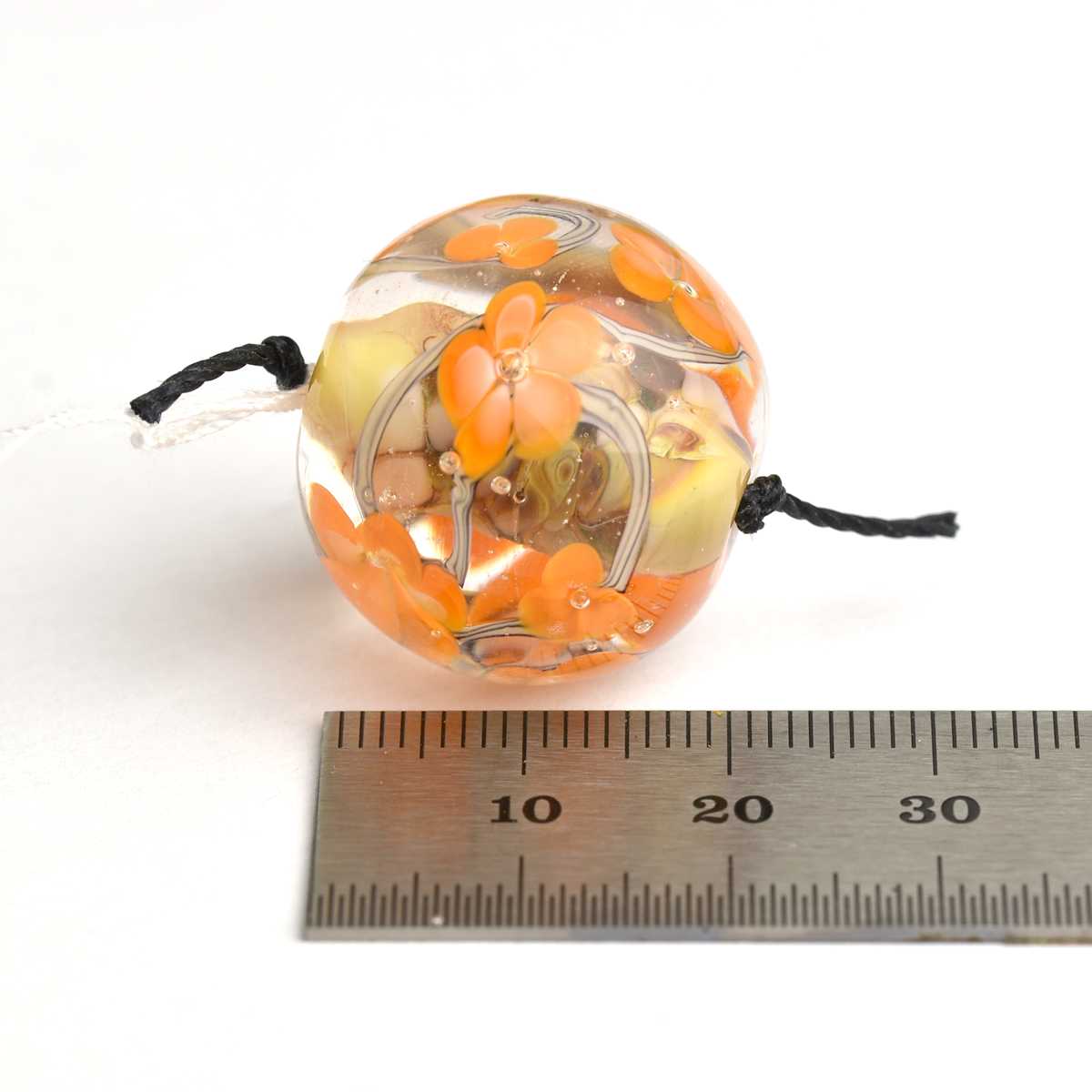 Perle de verre focale avec fleurs orange 🖤 Fabrication française 🖤