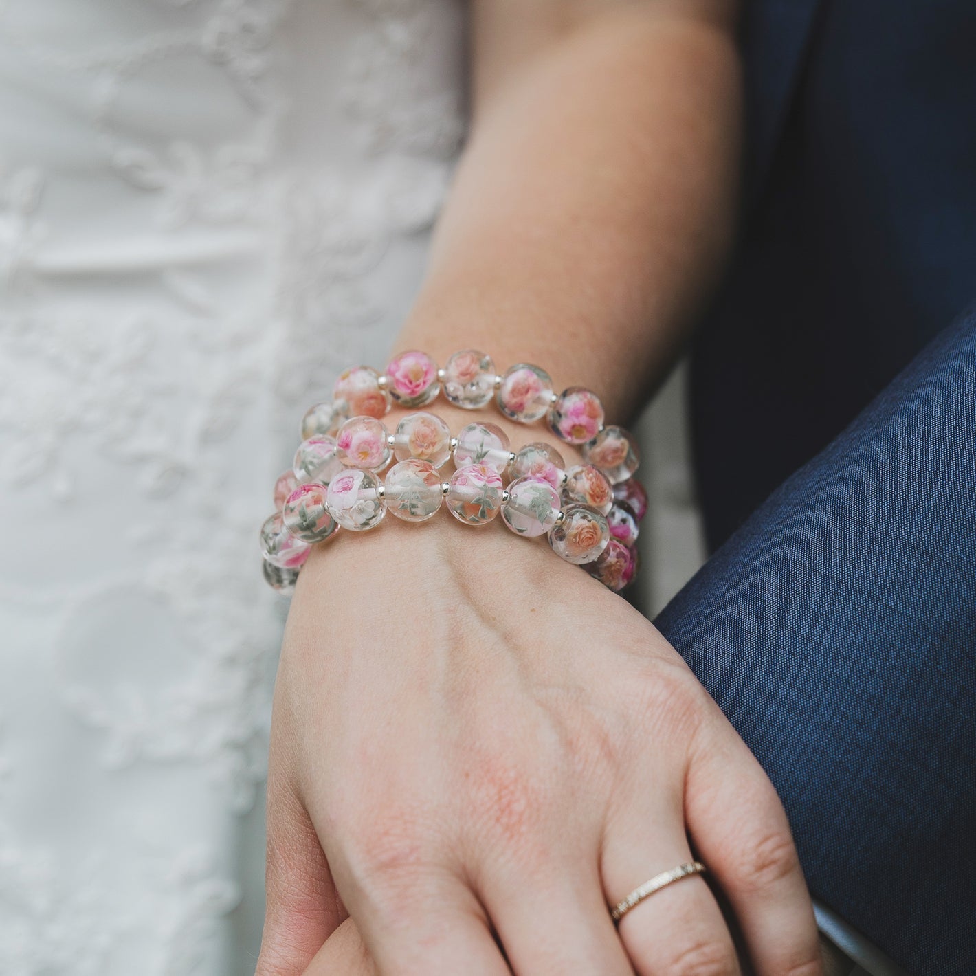 Botanical art glass bead bracelets by Kathryn Greer