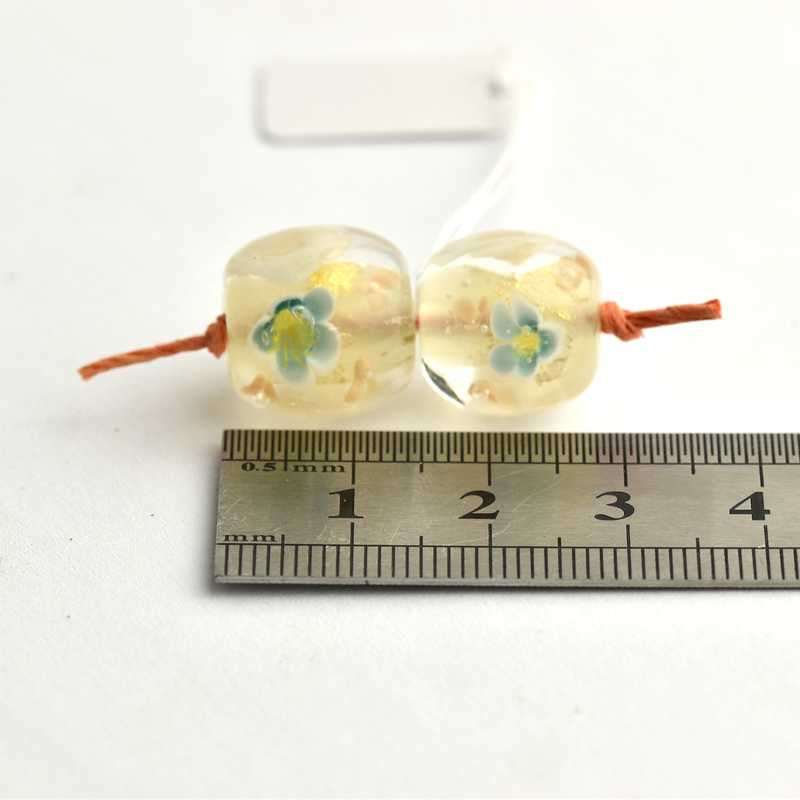 Duo de perles de verre crème et bleues 🖤 Fabrication française 🖤