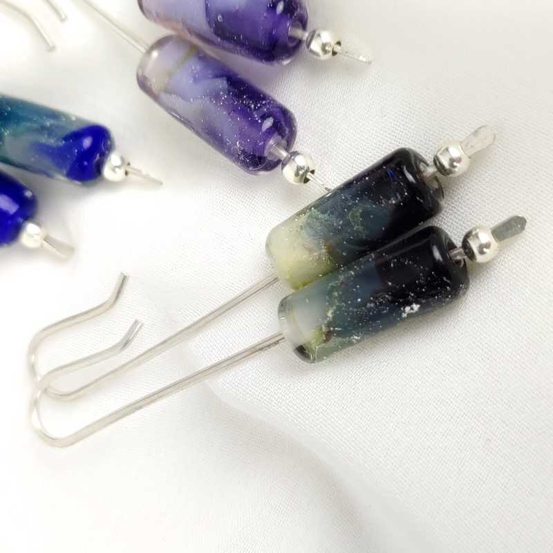 Longues Boucles d'oreilles en argent Nuit Galaxie