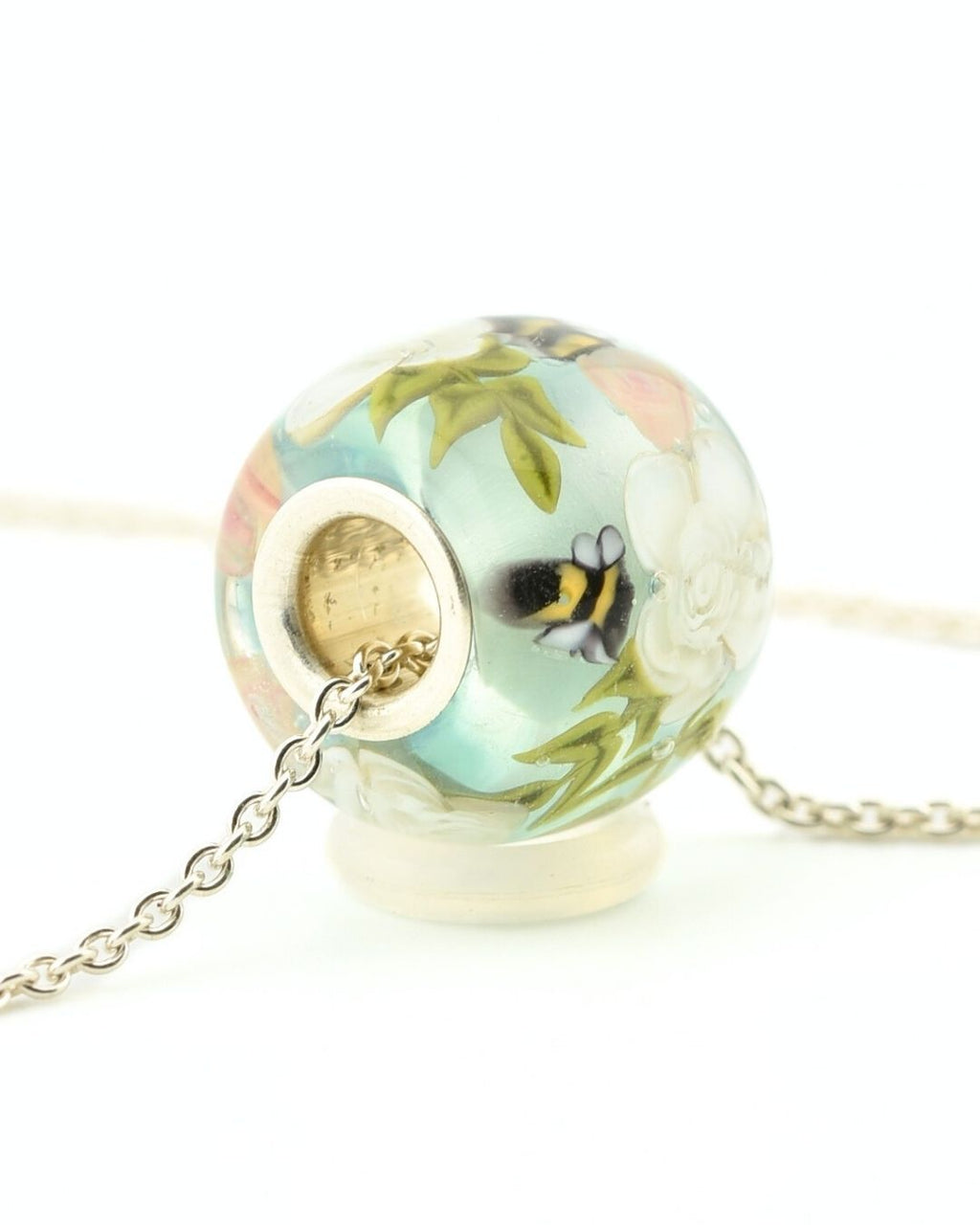 Perle pendentif, sertie d'argent massif