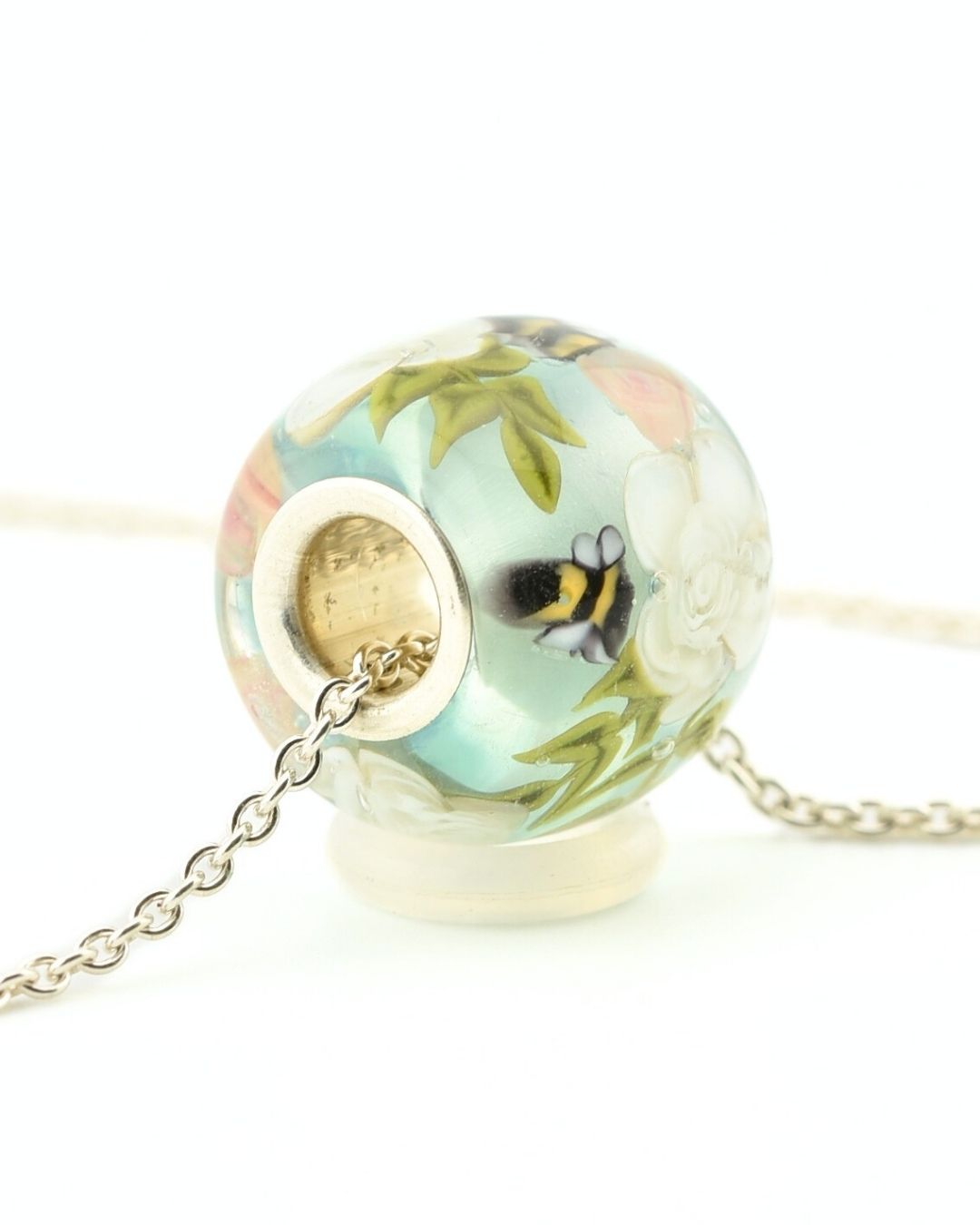 Perle pendentif, sertie d'argent massif