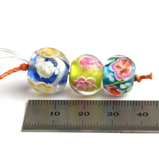 3 perles fleuries multicolores 🖤 Fabrication française 🖤