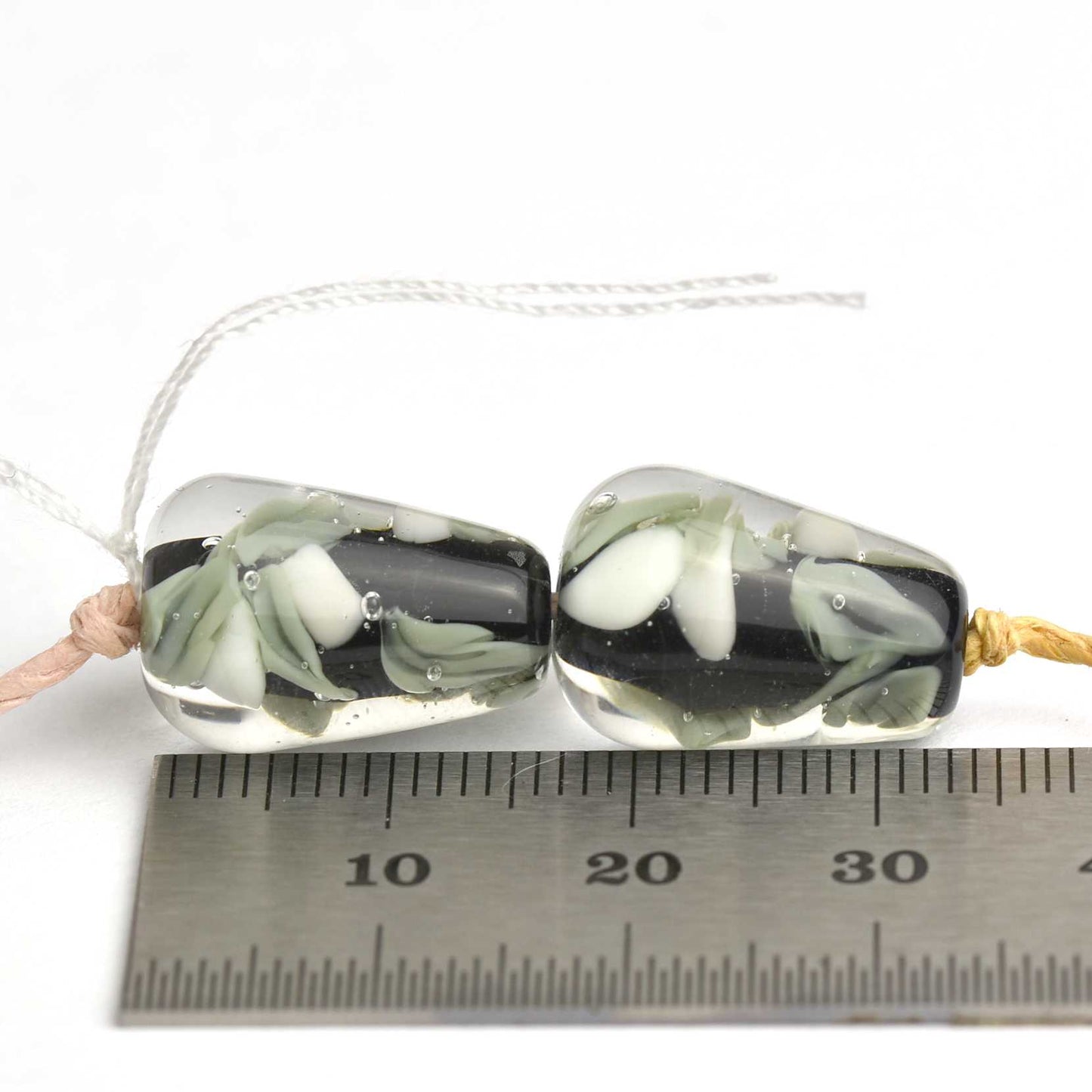 Paire de perles de verre fleuris gouttes 🖤 Fabrication française 🖤
