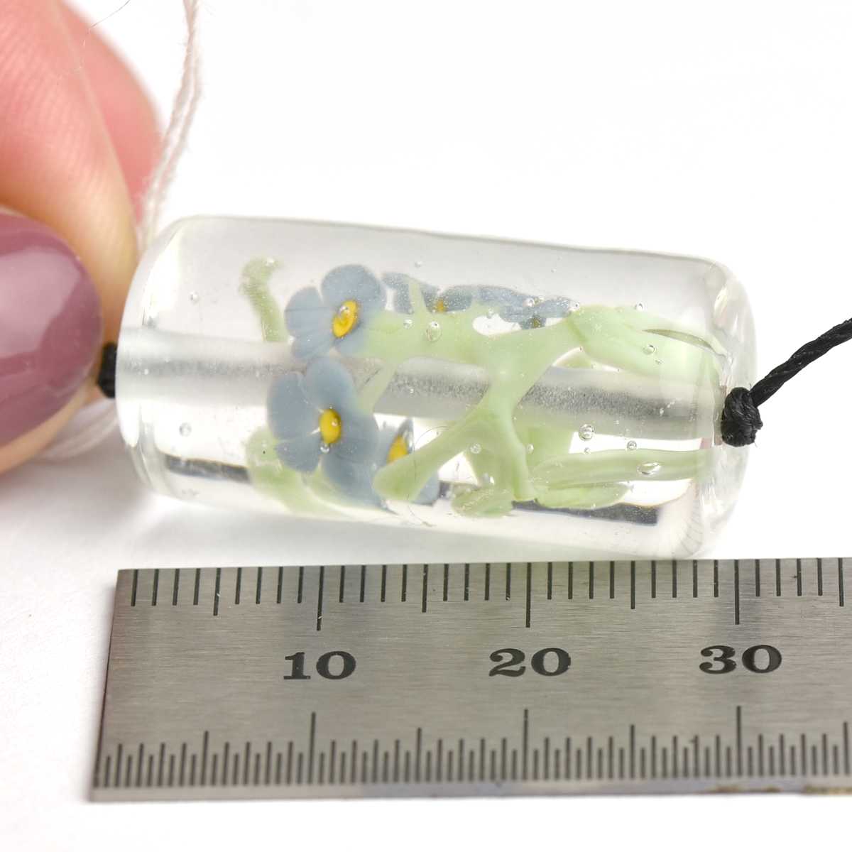 Perle focale tube aux myosotis de verre 🖤 Fabrication française 🖤