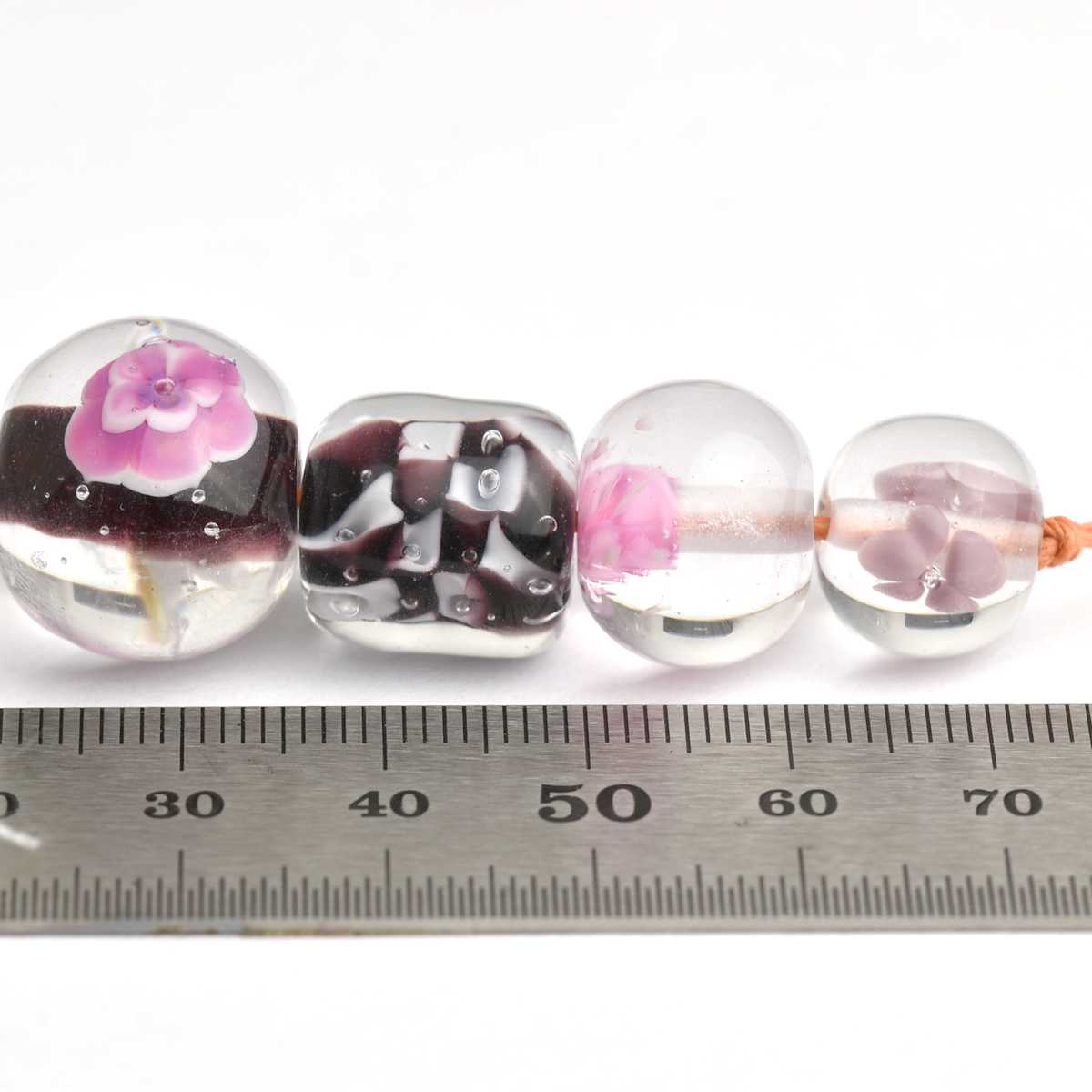 Trio de perles de verre échiquier et fleurs 🖤 Fabrication française 🖤