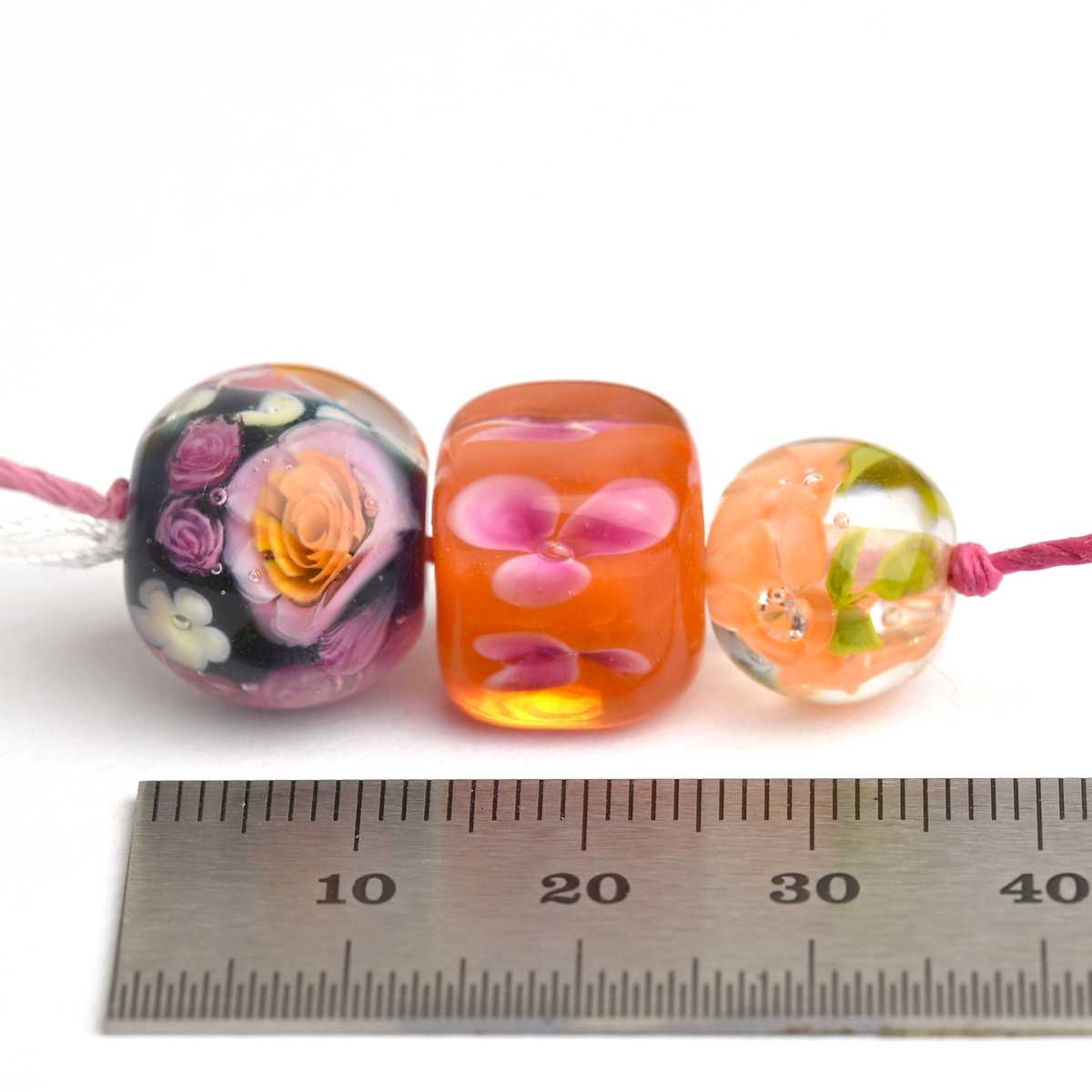 Trio de perles de verre florales oranges 🖤 Fabrication française 🖤