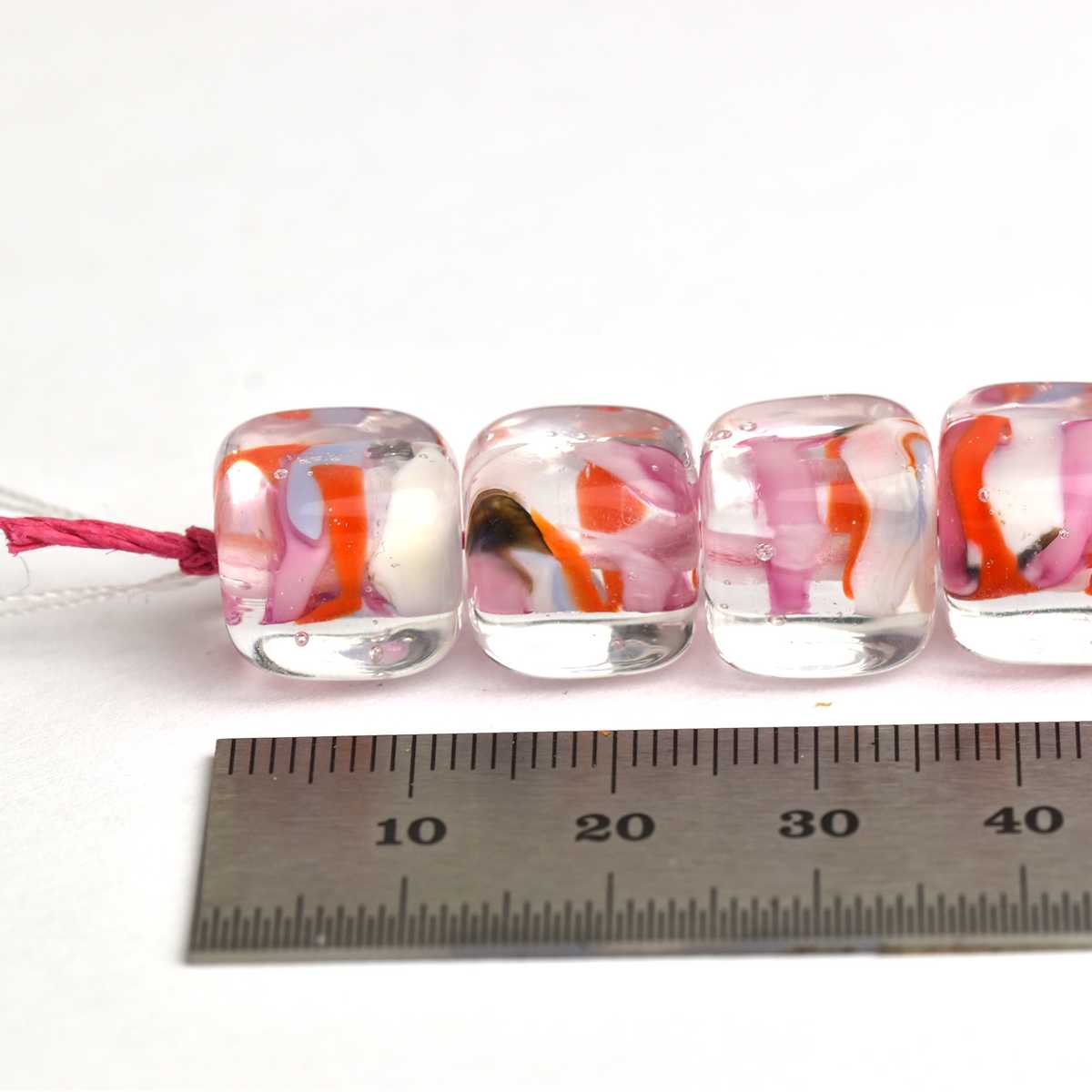 Set of 5 glass cube beads in orange, pink and red  🖤 Handcrafted in France 🖤