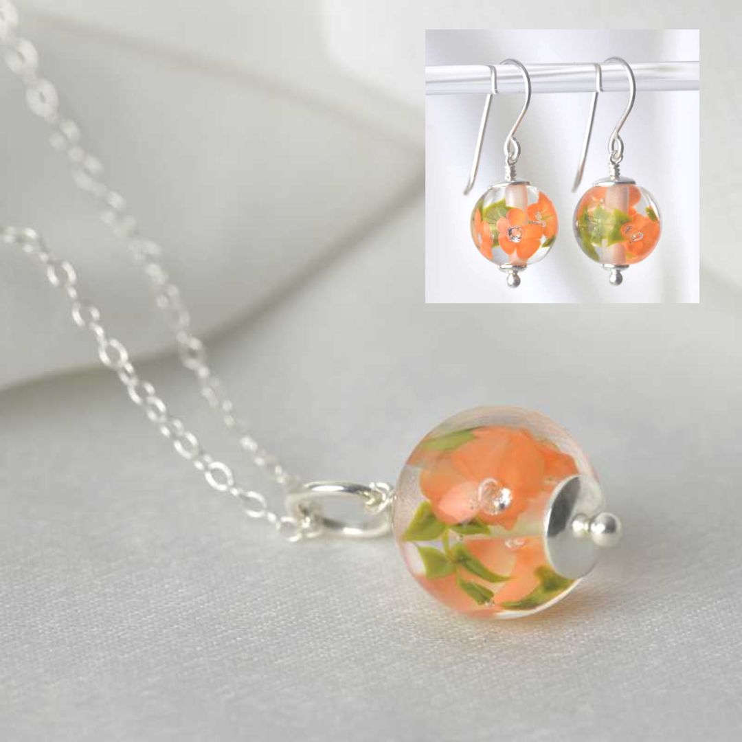 Set with handcrafted necklace and earrings