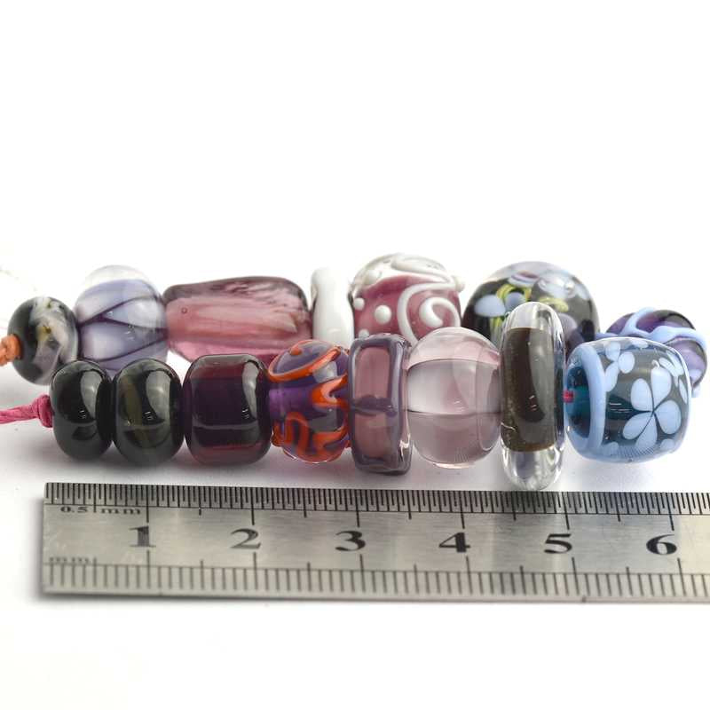 Set of 15 lampwork beads in purple 🖤 Handcrafted in France 🖤