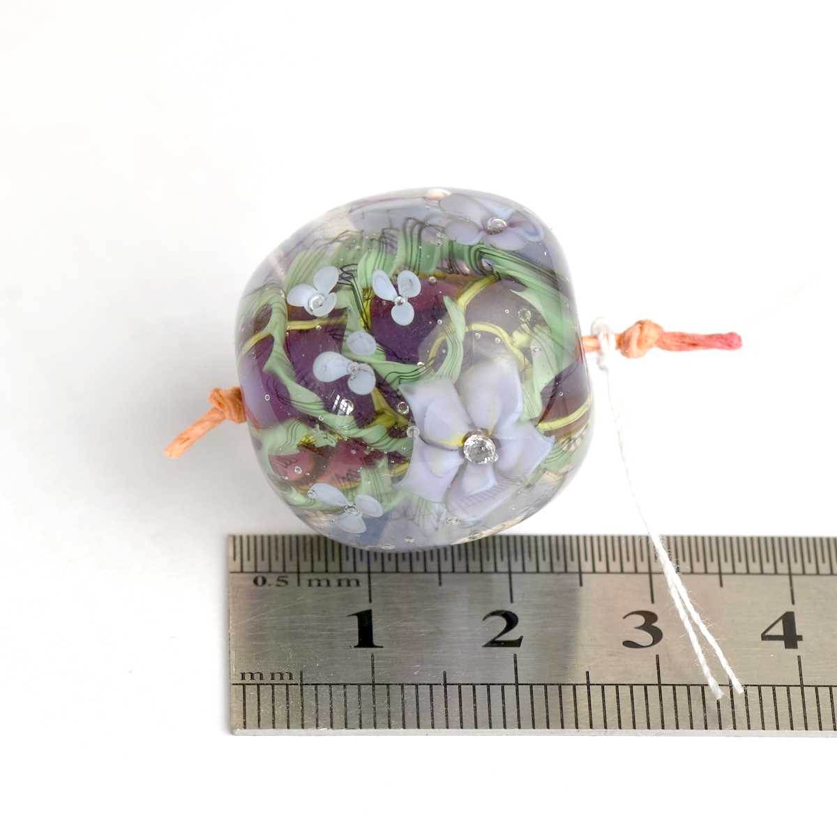 Perle de verre fleurie violette 🖤 Fabrication française 🖤