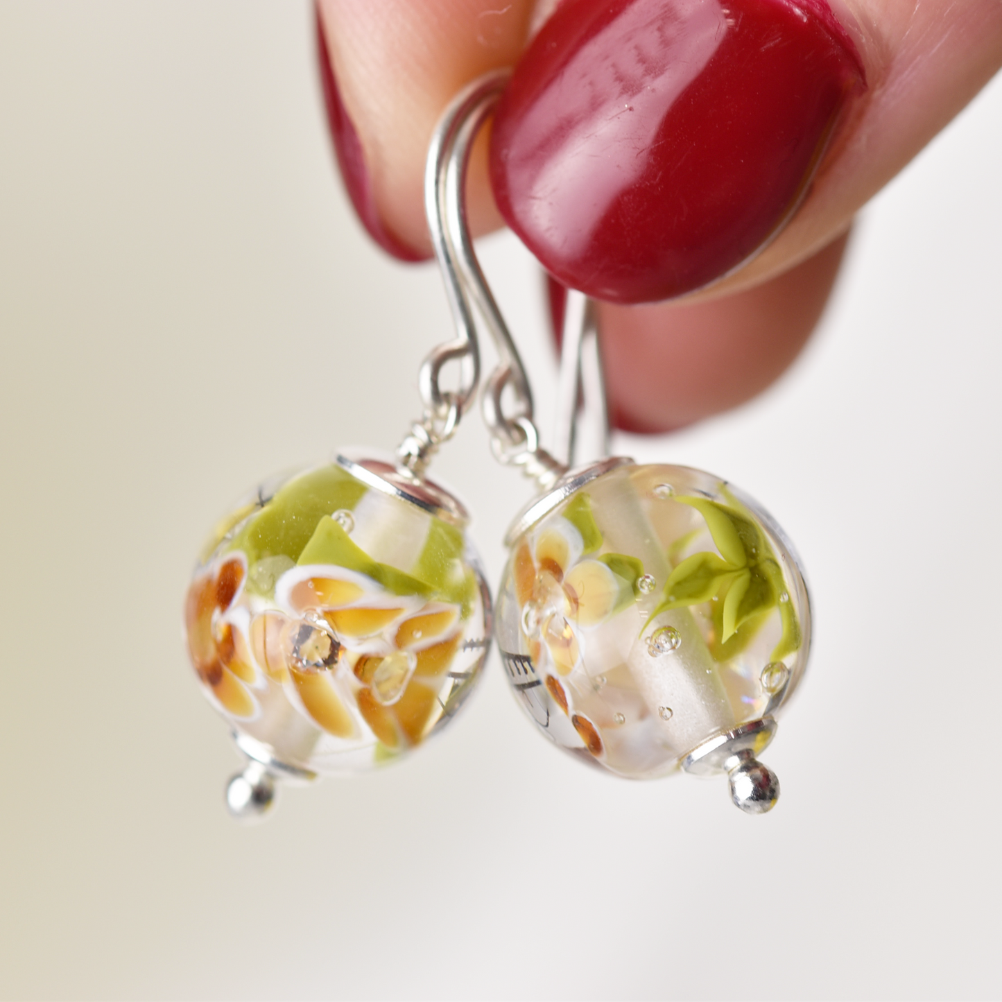 Amber Glass Flower Earrings