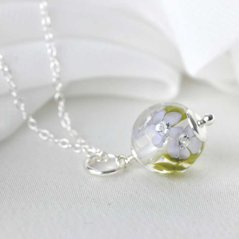 Necklace with purple glass flowers